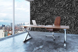 Seamless abstract black floral Wall Mural Wallpaper - Canvas Art Rocks - 3