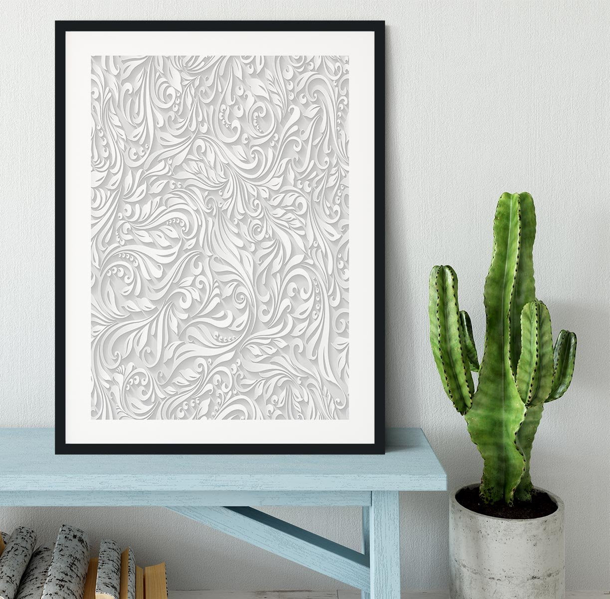 Seamless abstract white floral Framed Print - Canvas Art Rocks - 1