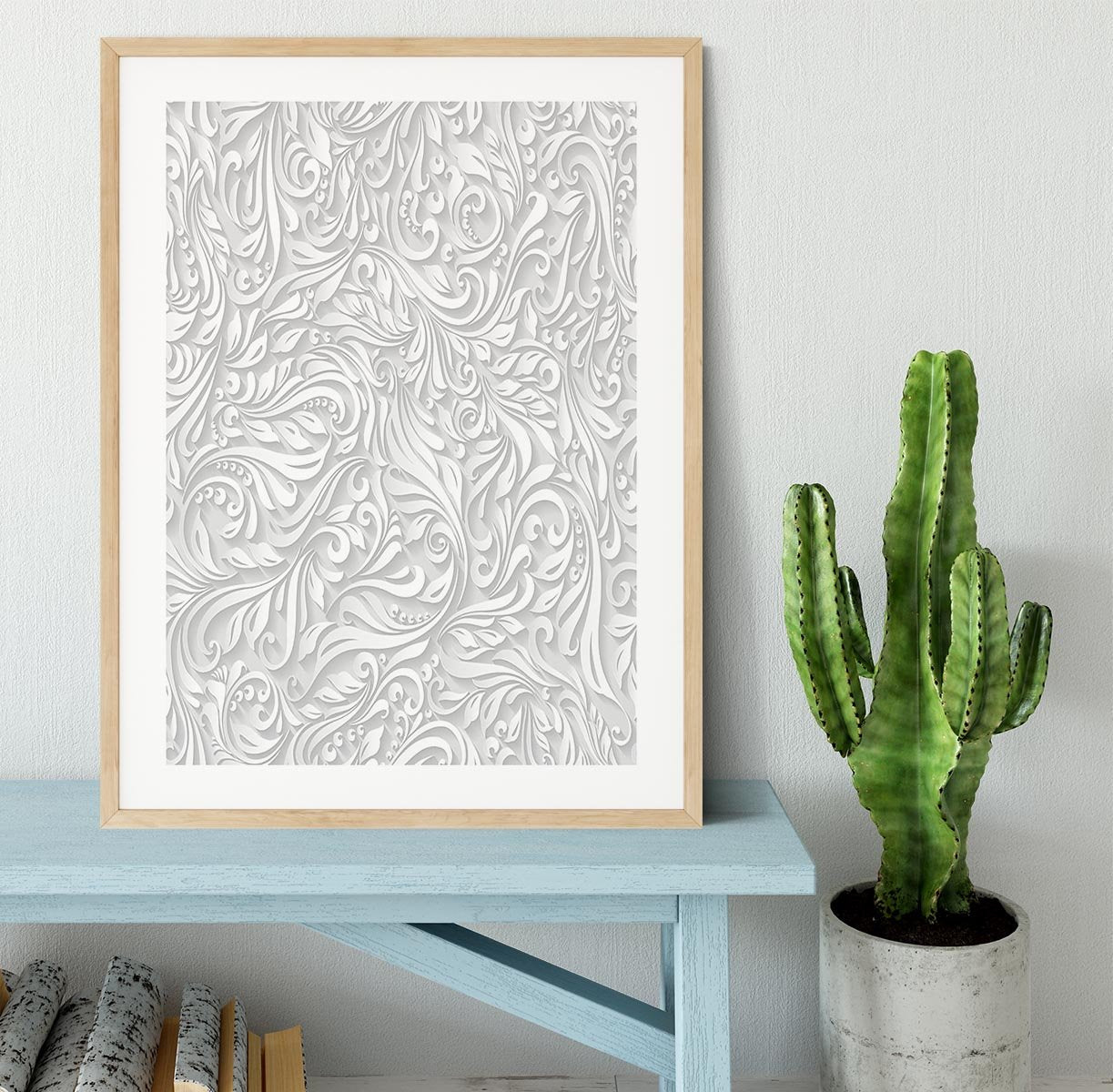 Seamless abstract white floral Framed Print - Canvas Art Rocks - 3
