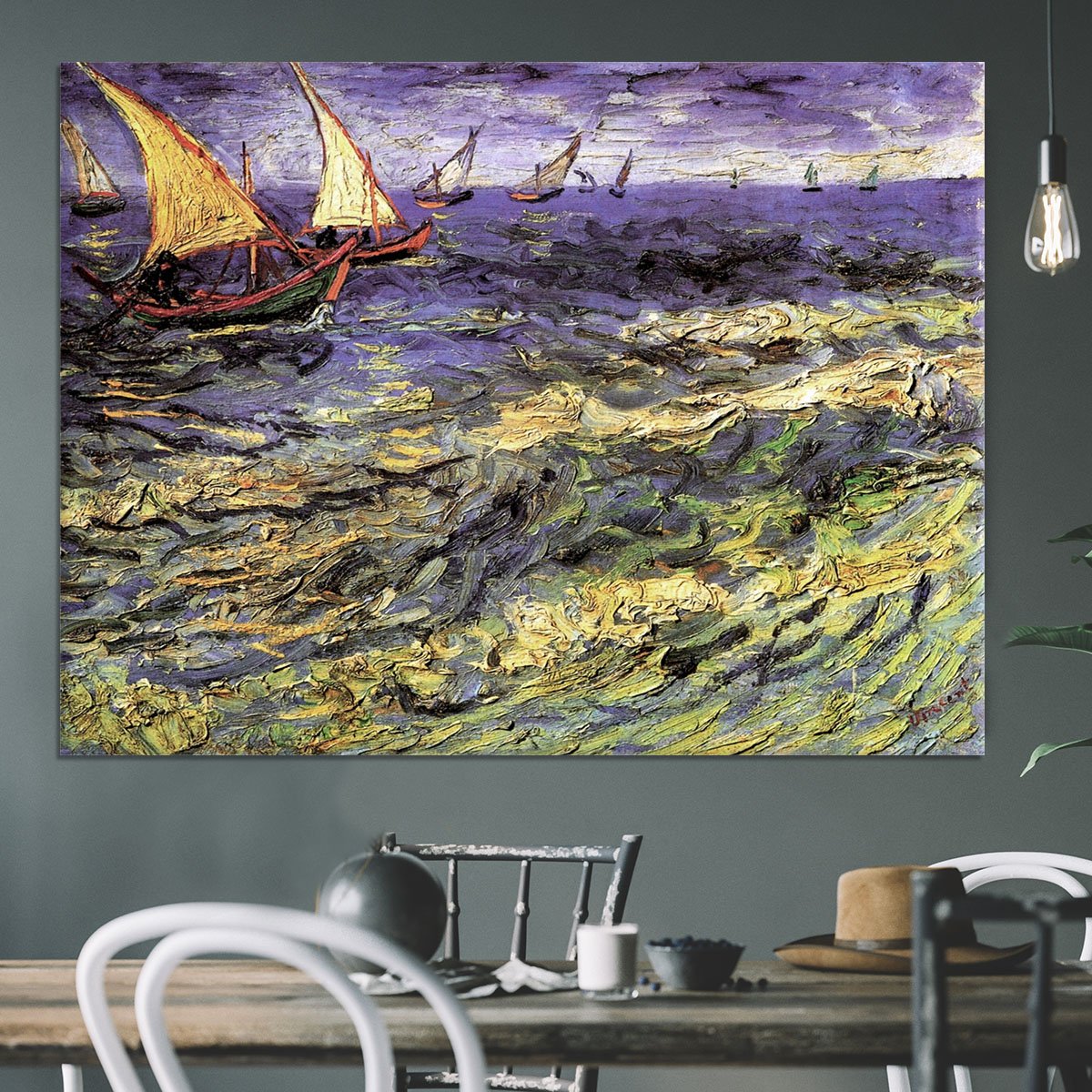 Seascape at Saintes-Maries by Van Gogh Canvas Print or Poster