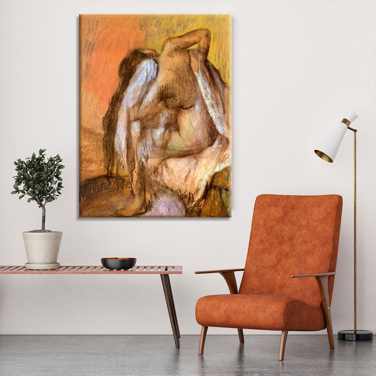 Seated female nude drying neck and back by Degas Canvas Print or Poster