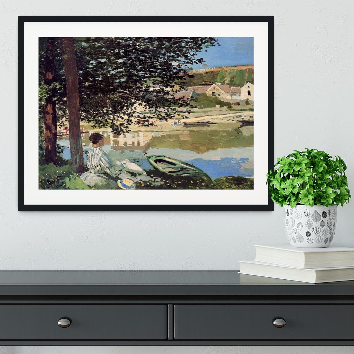 Seine bank at Vethueil by Monet Framed Print - Canvas Art Rocks - 1
