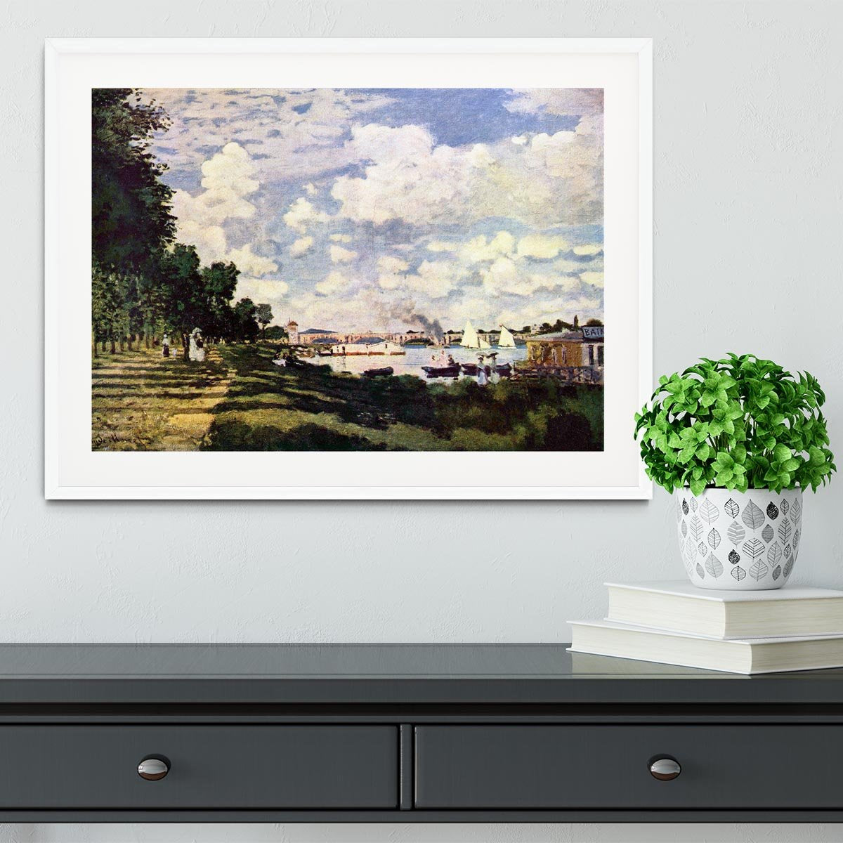 Seine basin near Argenteuil by Monet Framed Print - Canvas Art Rocks - 5