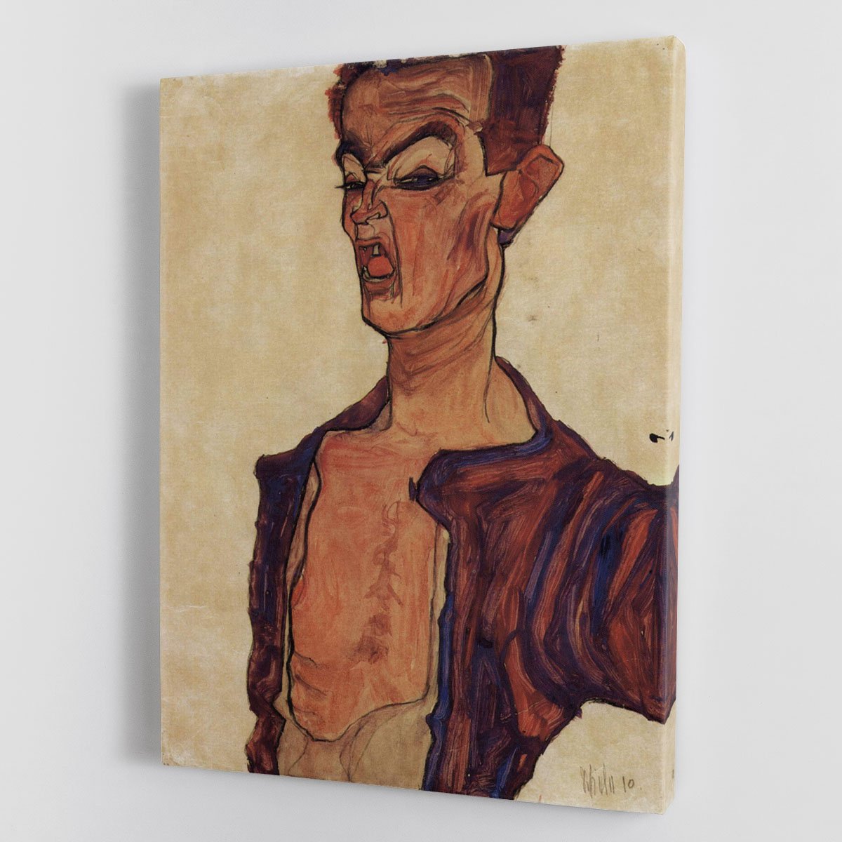 Self-Portrait a grimace scissoring by Egon Schiele Canvas Print or Poster