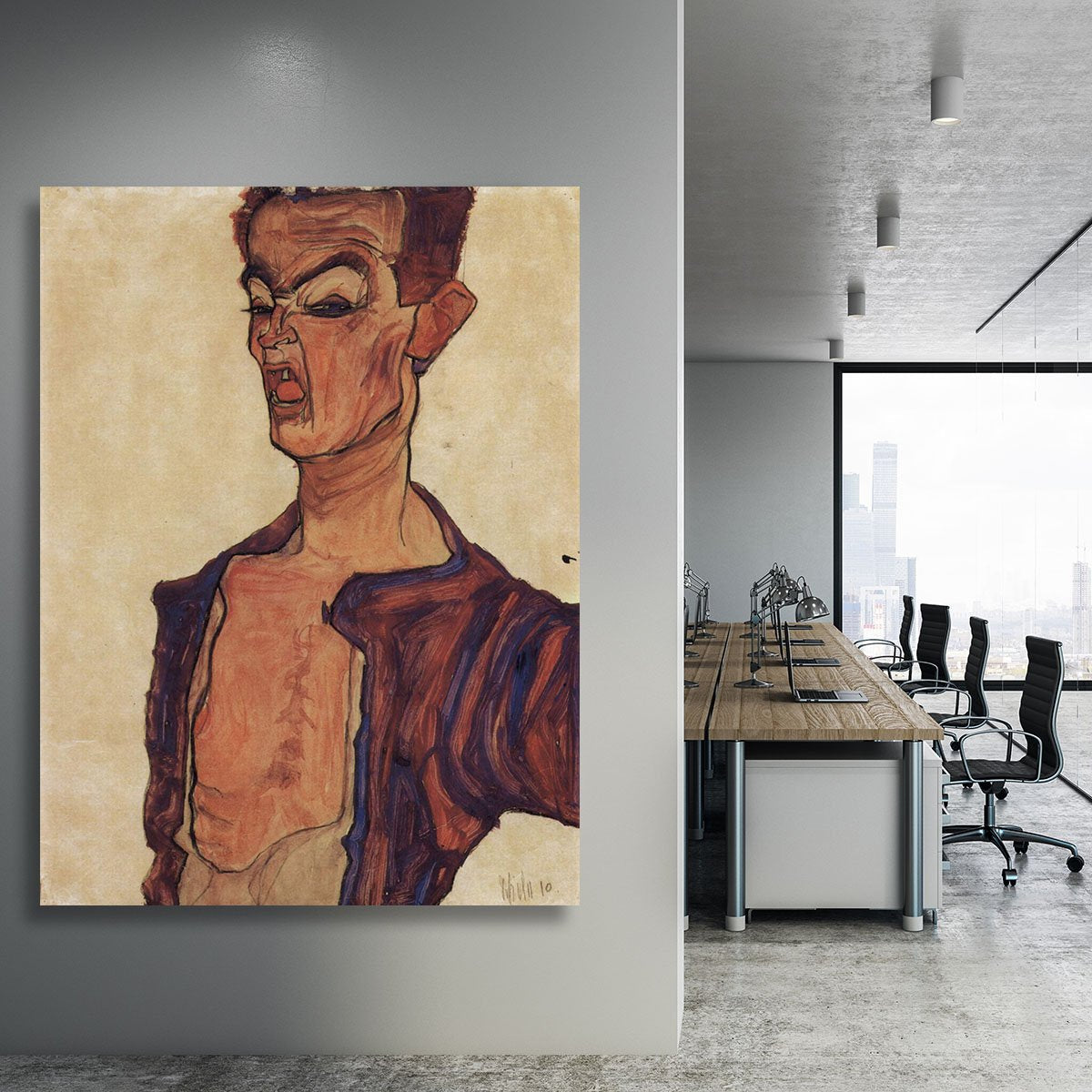 Self-Portrait a grimace scissoring by Egon Schiele Canvas Print or Poster