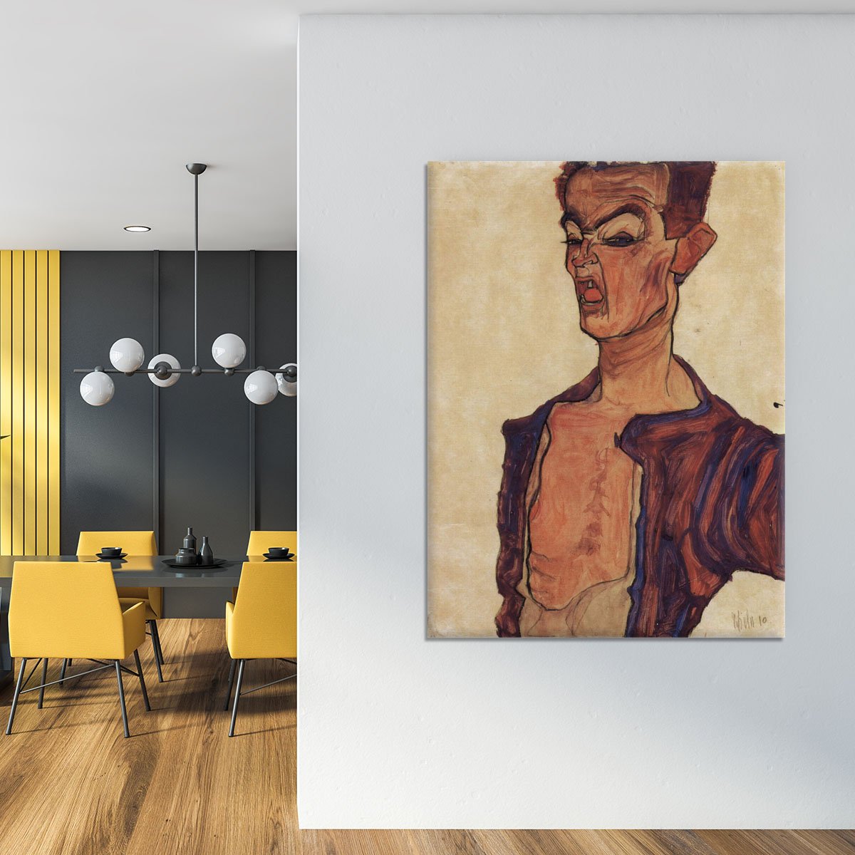 Self-Portrait a grimace scissoring by Egon Schiele Canvas Print or Poster