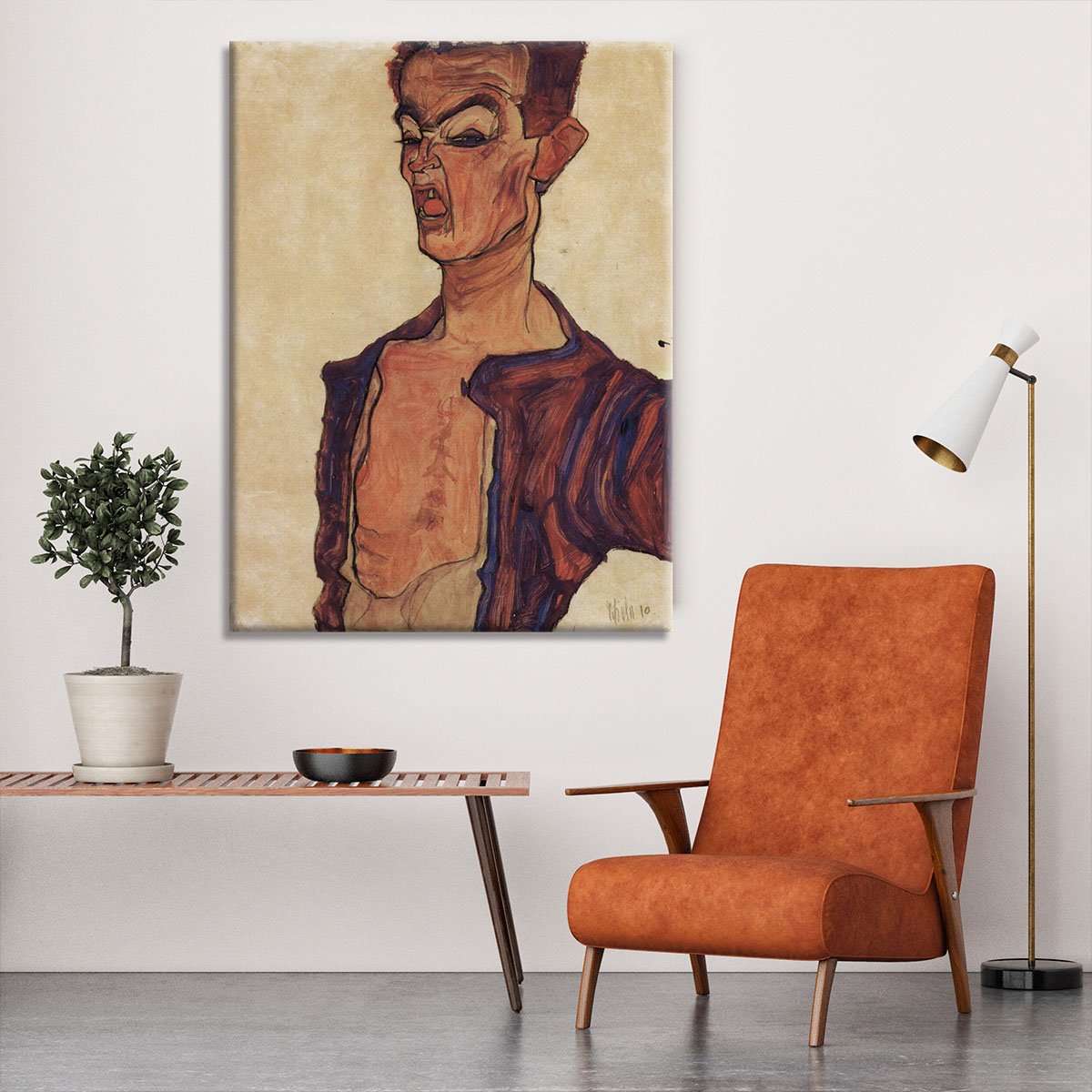 Self-Portrait a grimace scissoring by Egon Schiele Canvas Print or Poster