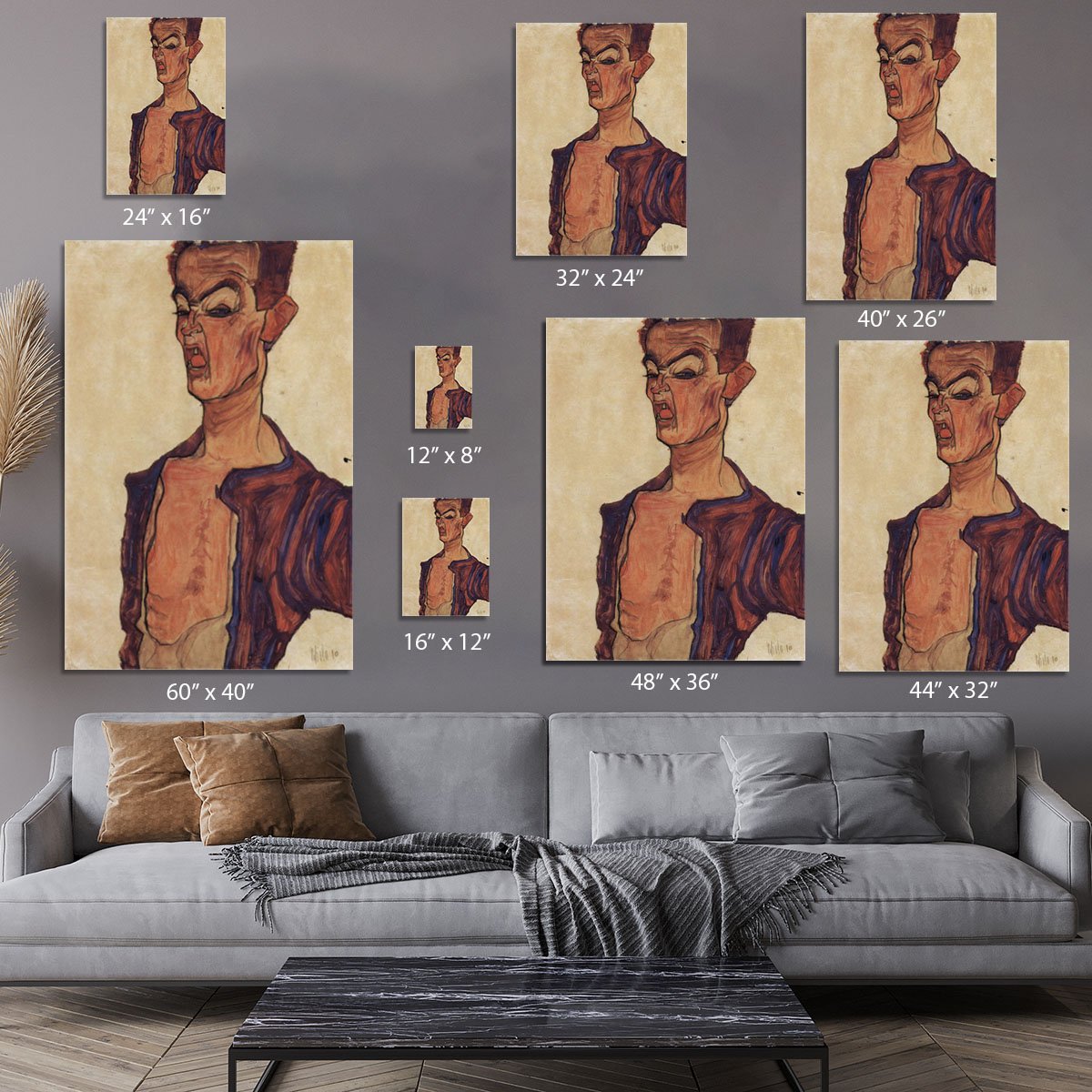 Self-Portrait a grimace scissoring by Egon Schiele Canvas Print or Poster