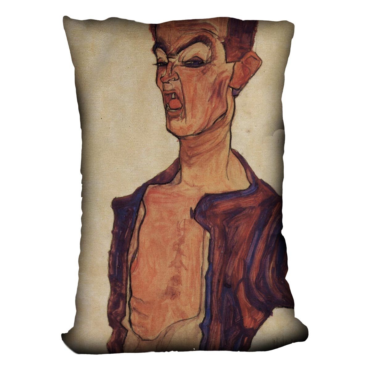 Self-Portrait a grimace scissoring by Egon Schiele Cushion
