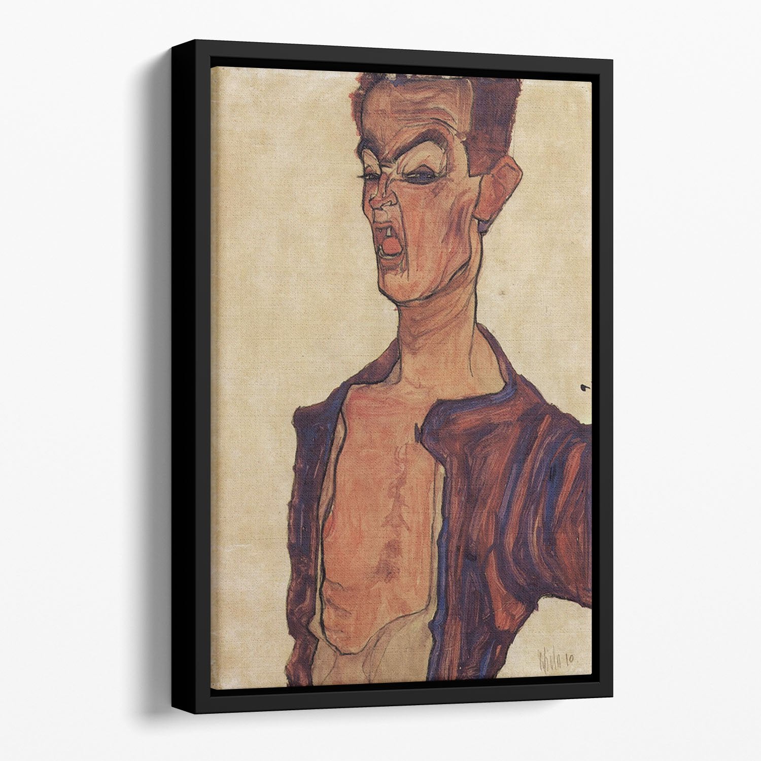 Self-Portrait a grimace scissoring by Egon Schiele Floating Framed Canvas