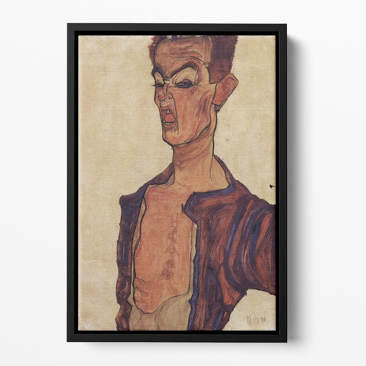 Self-Portrait a grimace scissoring by Egon Schiele Floating Framed Canvas