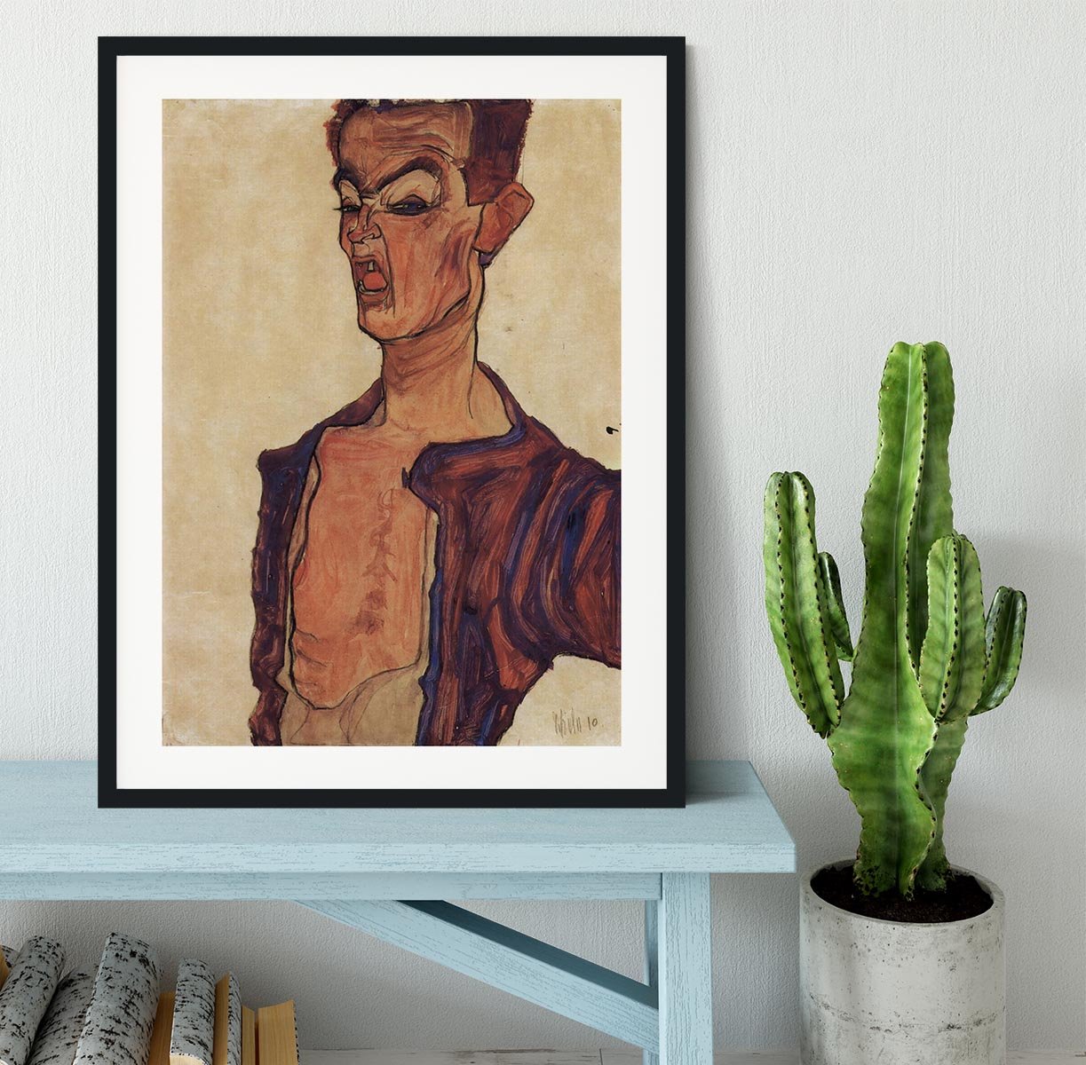 Self-Portrait a grimace scissoring by Egon Schiele Framed Print - Canvas Art Rocks - 1