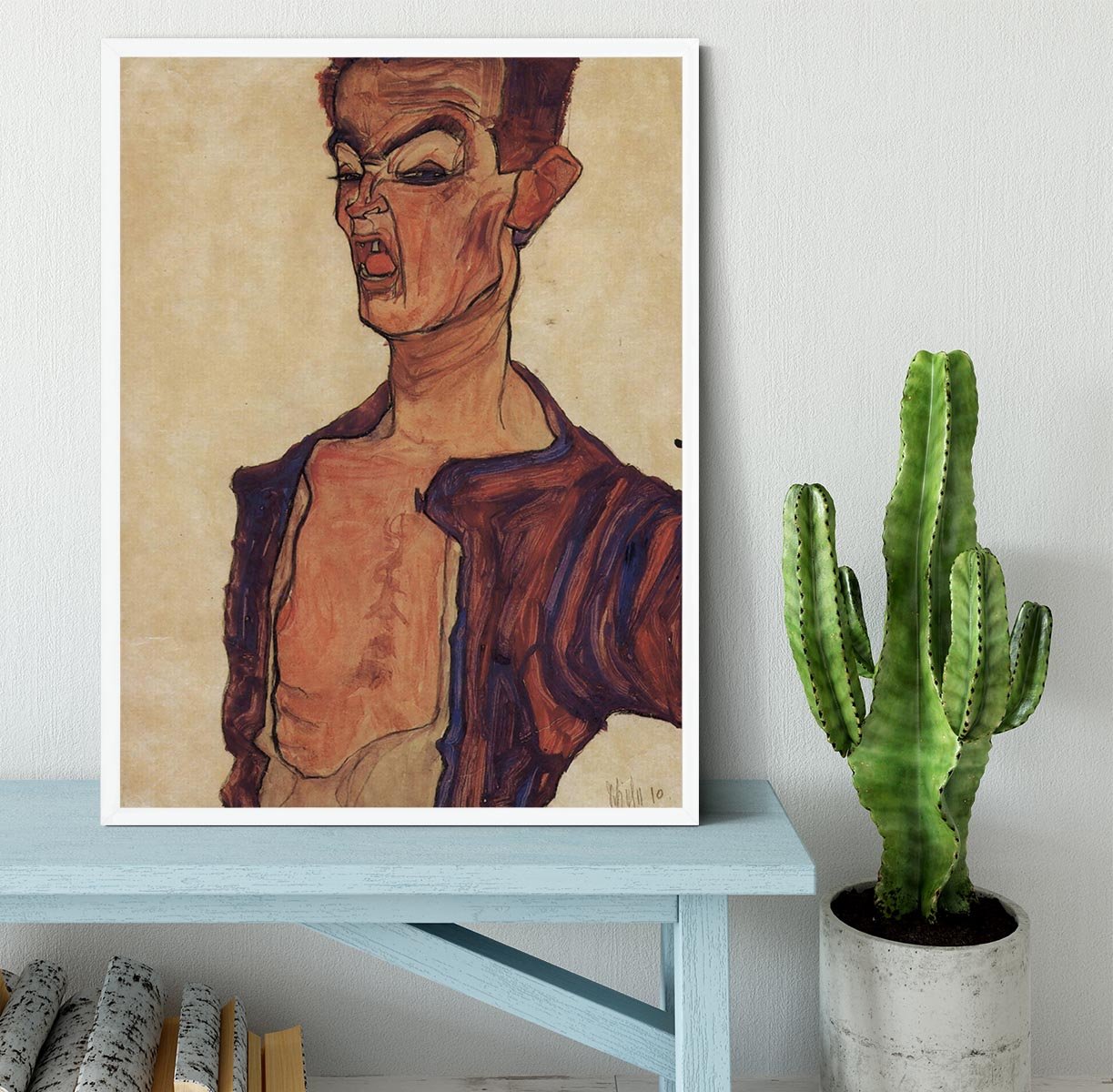 Self-Portrait a grimace scissoring by Egon Schiele Framed Print - Canvas Art Rocks -6