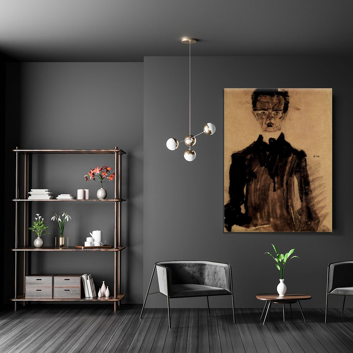 Self-Portrait in a black robe by Egon Schiele Canvas Print or Poster