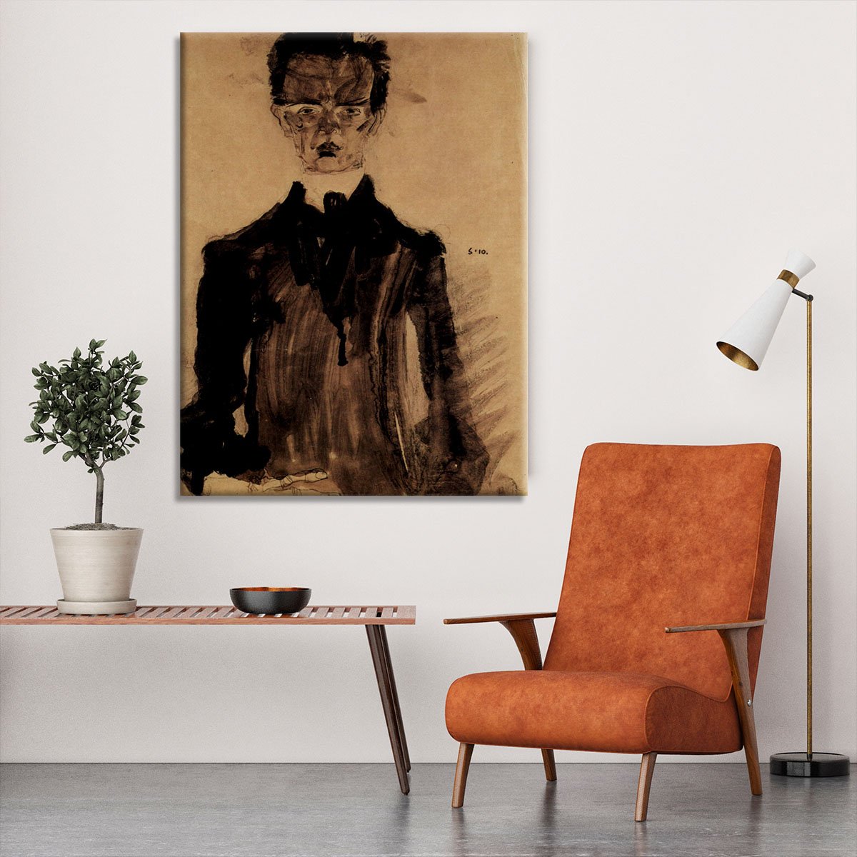 Self-Portrait in a black robe by Egon Schiele Canvas Print or Poster