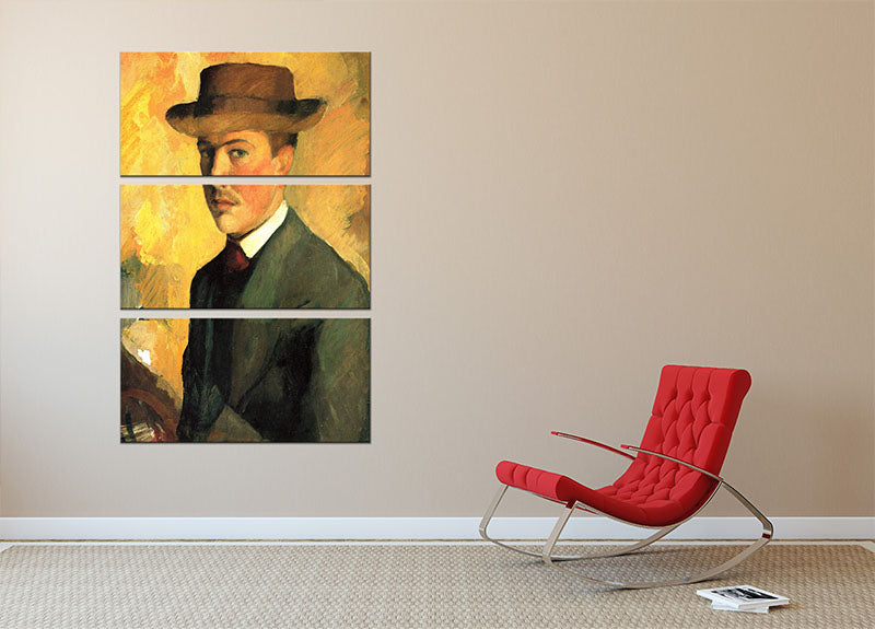Self-Portrait with Hat by Macke 3 Split Panel Canvas Print - Canvas Art Rocks - 2