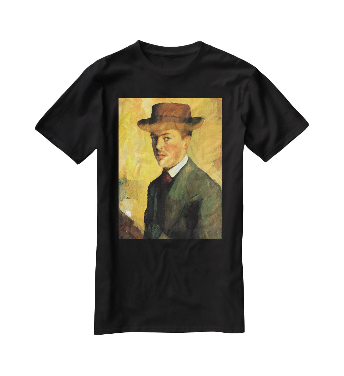 Self-Portrait with Hat by Macke T-Shirt - Canvas Art Rocks - 1