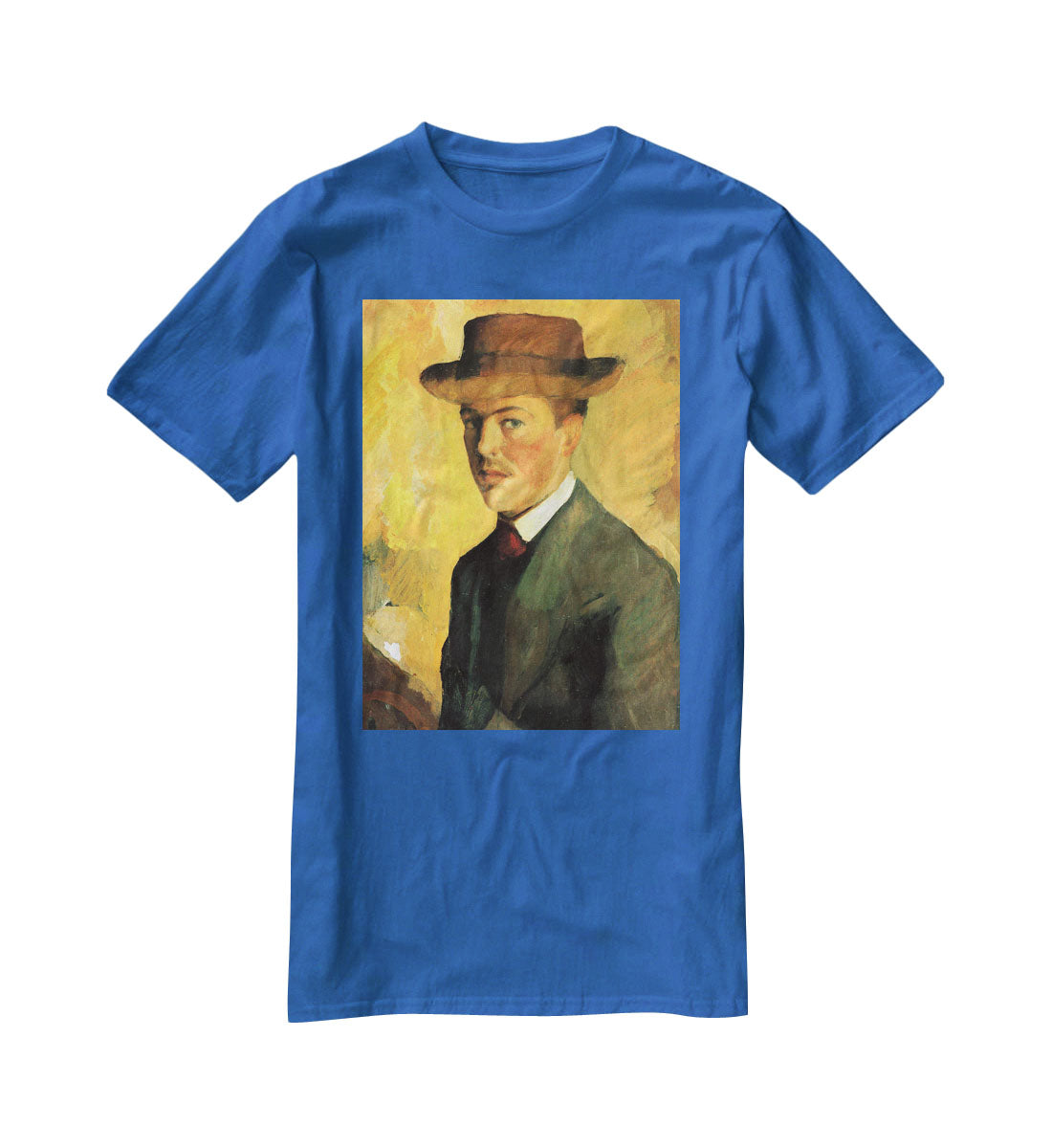 Self-Portrait with Hat by Macke T-Shirt - Canvas Art Rocks - 2