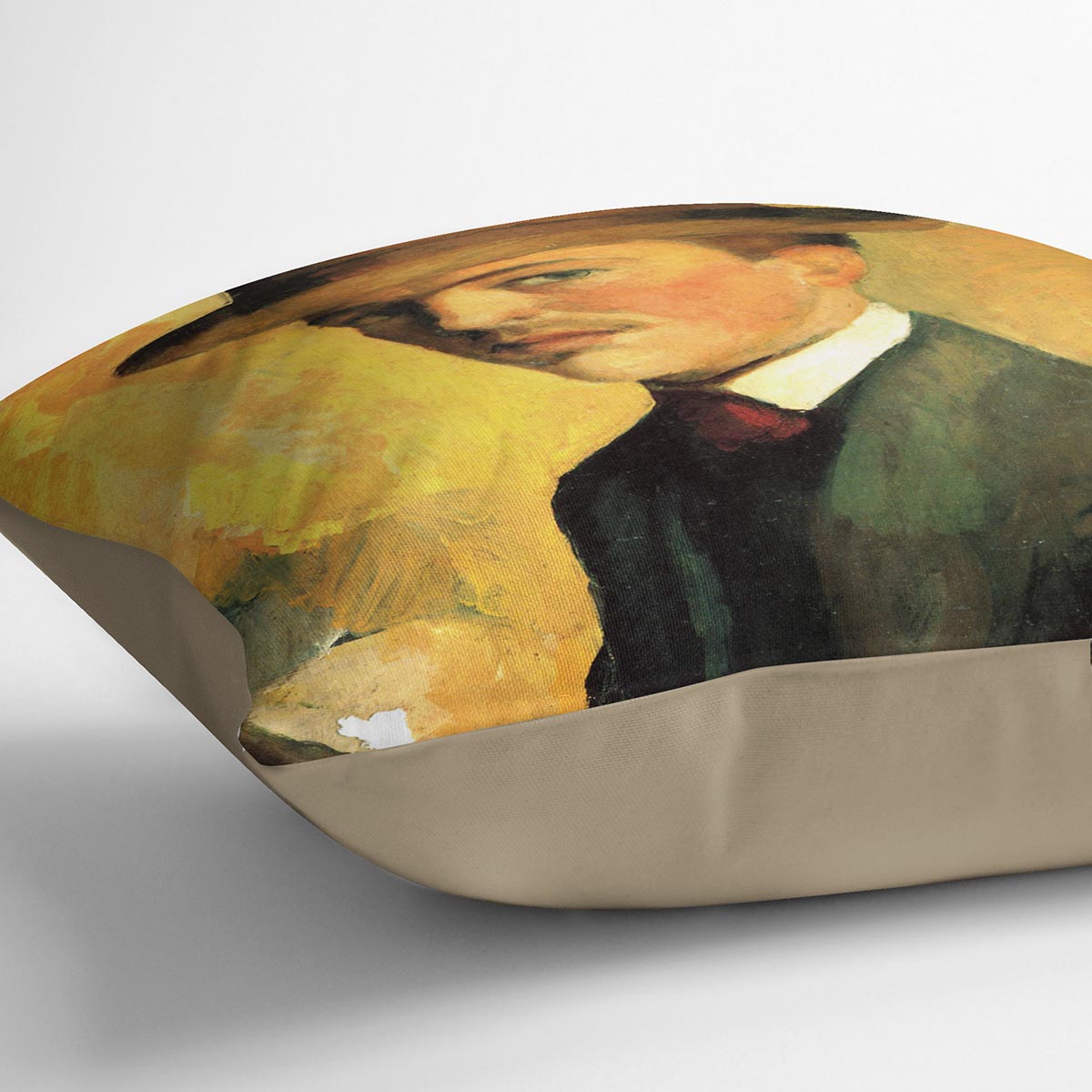 Self-Portrait with Hat by Macke Cushion - Canvas Art Rocks - 2