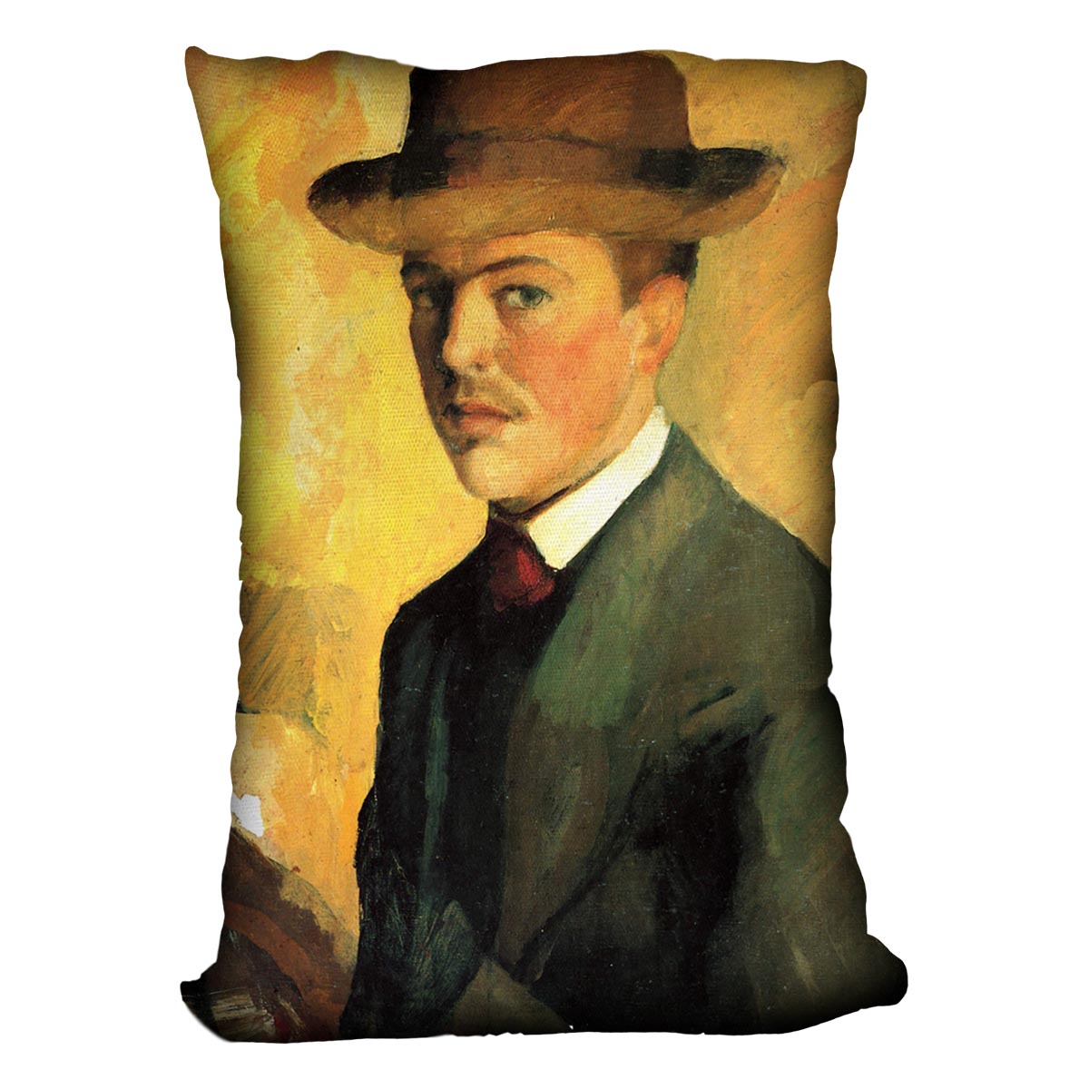 Self-Portrait with Hat by Macke Cushion - Canvas Art Rocks - 4