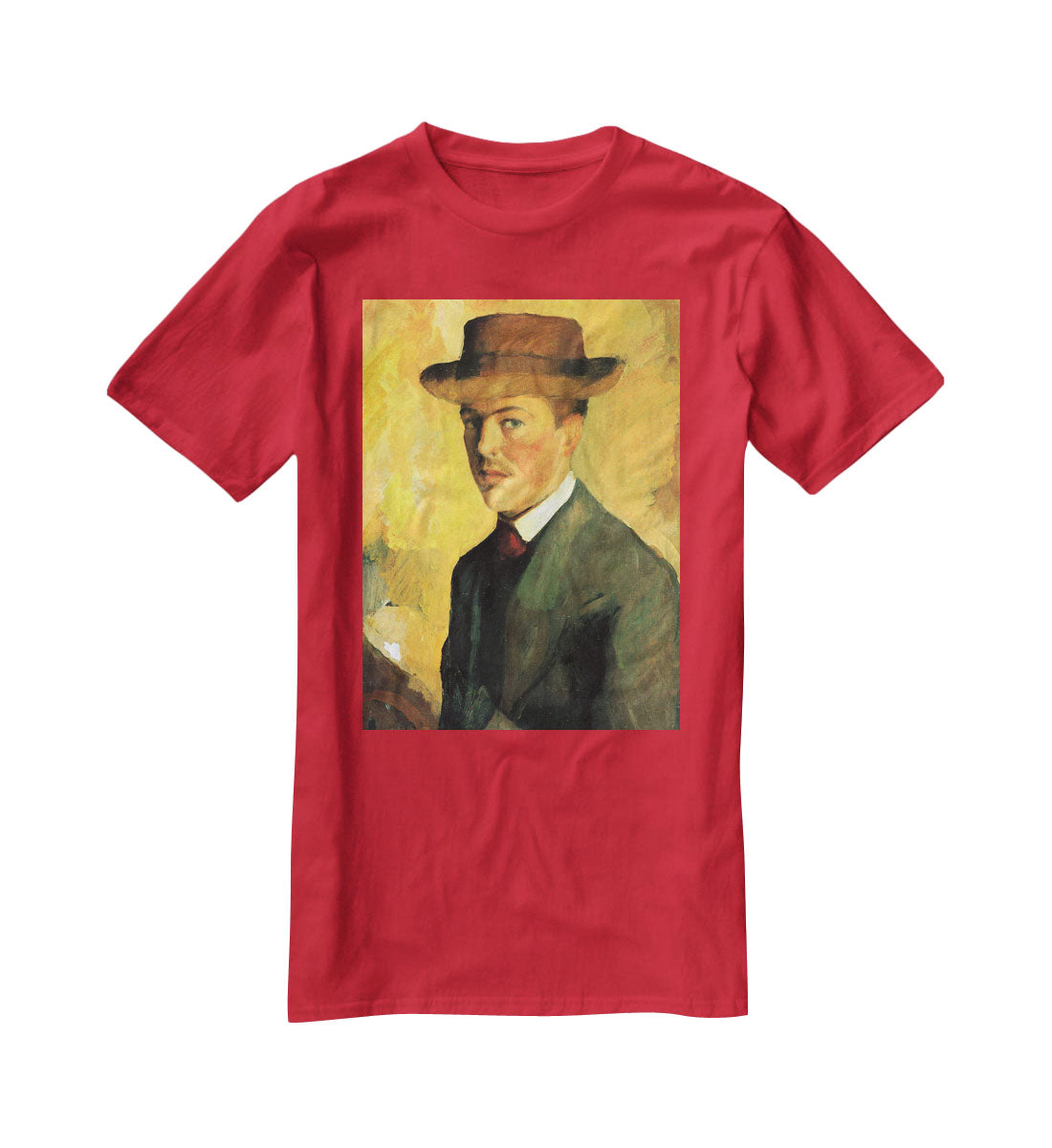 Self-Portrait with Hat by Macke T-Shirt - Canvas Art Rocks - 4