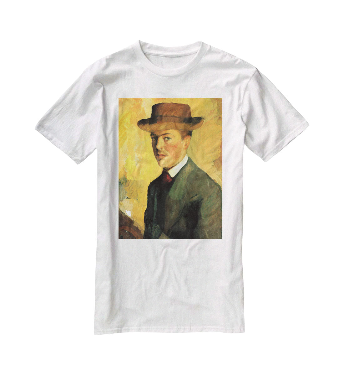 Self-Portrait with Hat by Macke T-Shirt - Canvas Art Rocks - 5