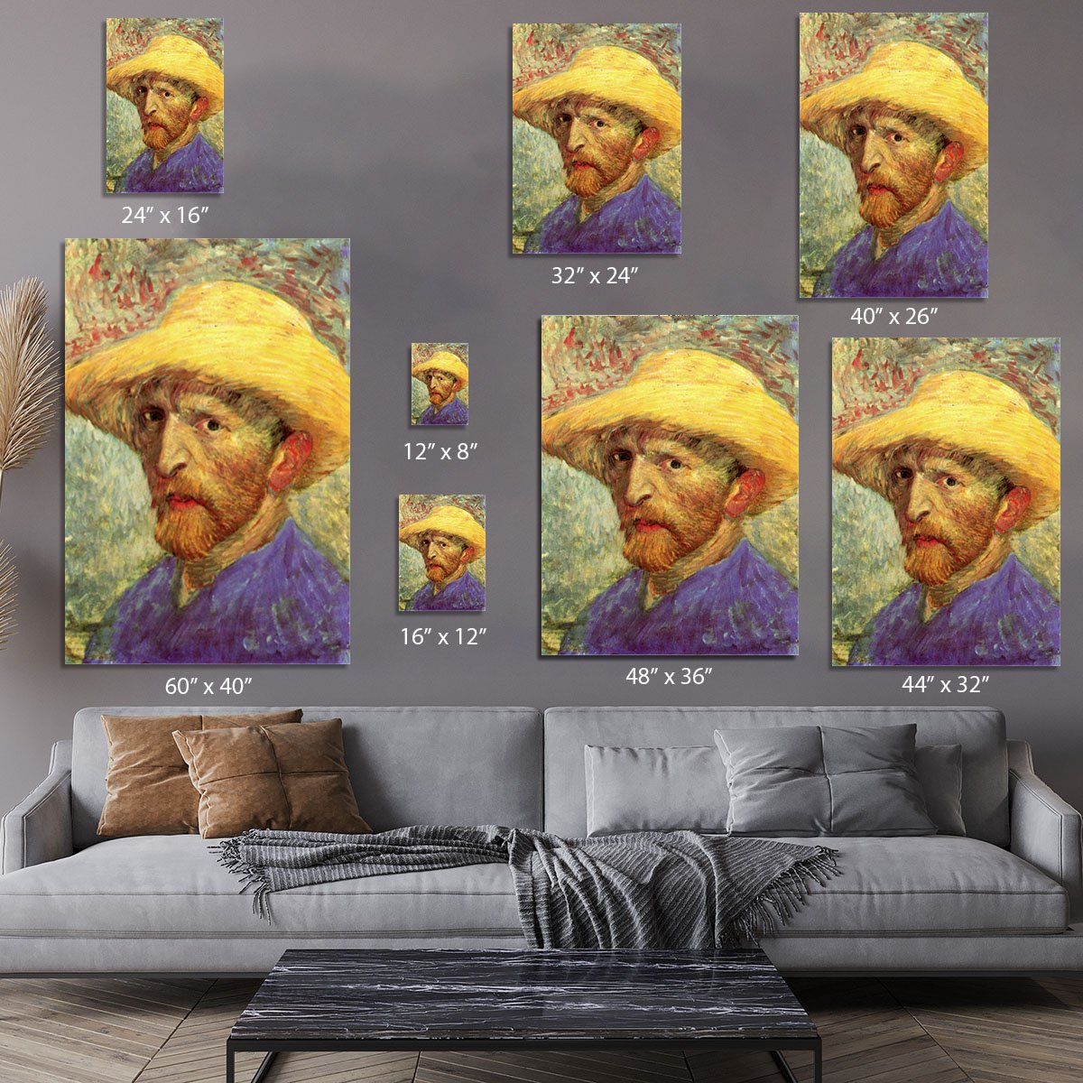 Self-Portrait with Straw Hat 3 by Van Gogh Canvas Print or Poster