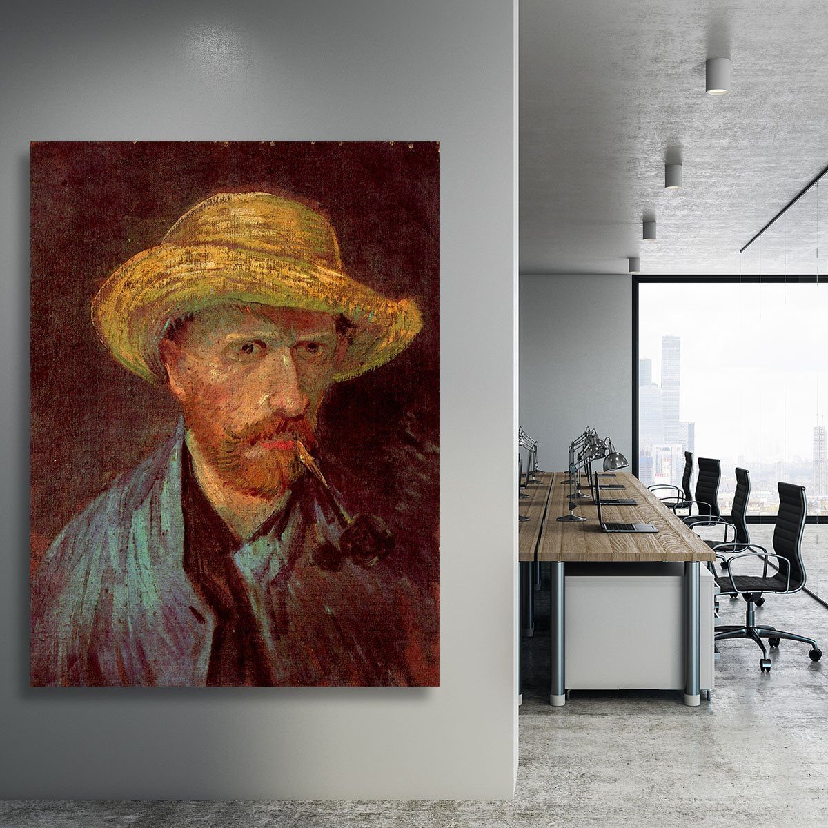 Self-Portrait with Straw Hat and Pipe by Van Gogh Canvas Print or Poster