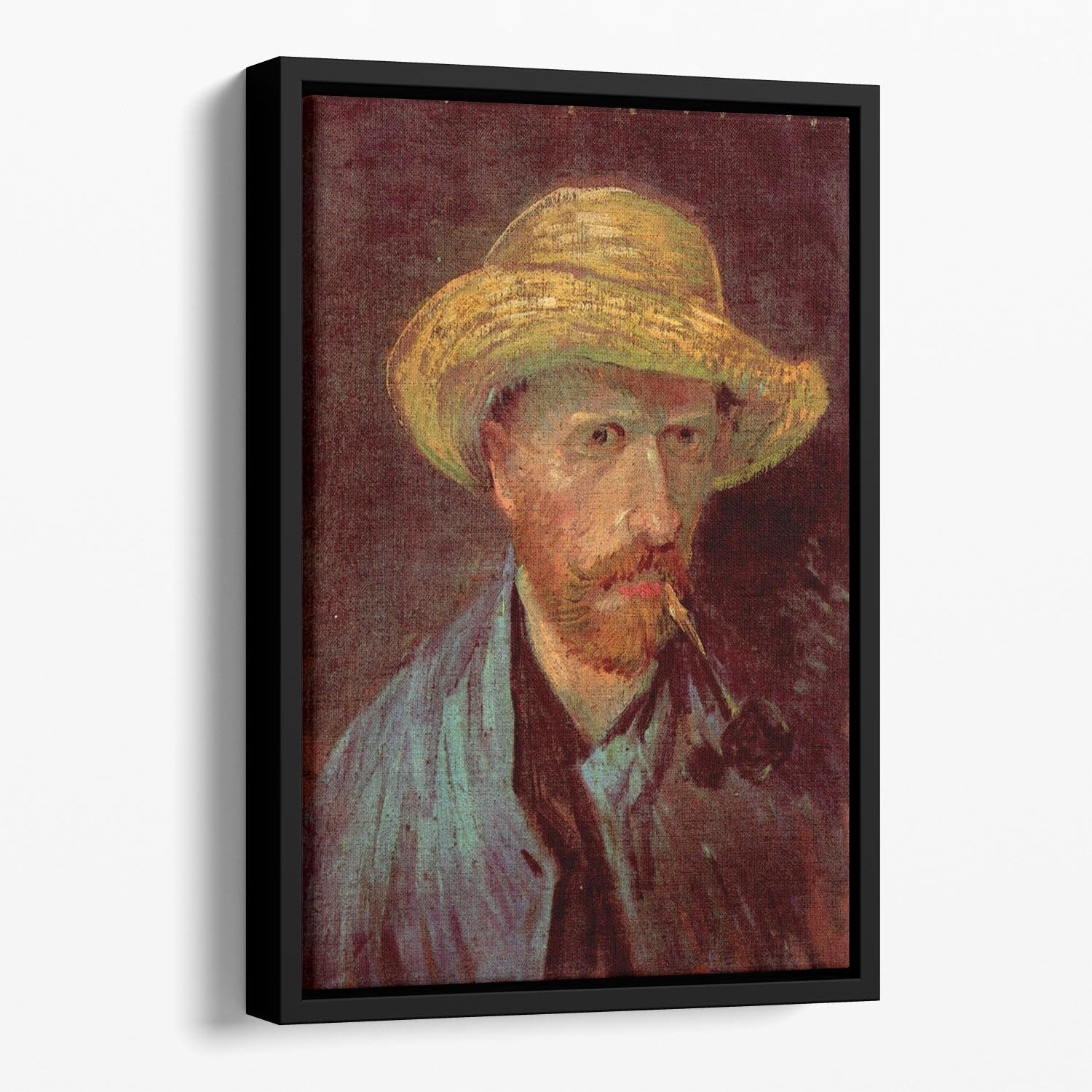 Self-Portrait with Straw Hat and Pipe by Van Gogh Floating Framed Canvas