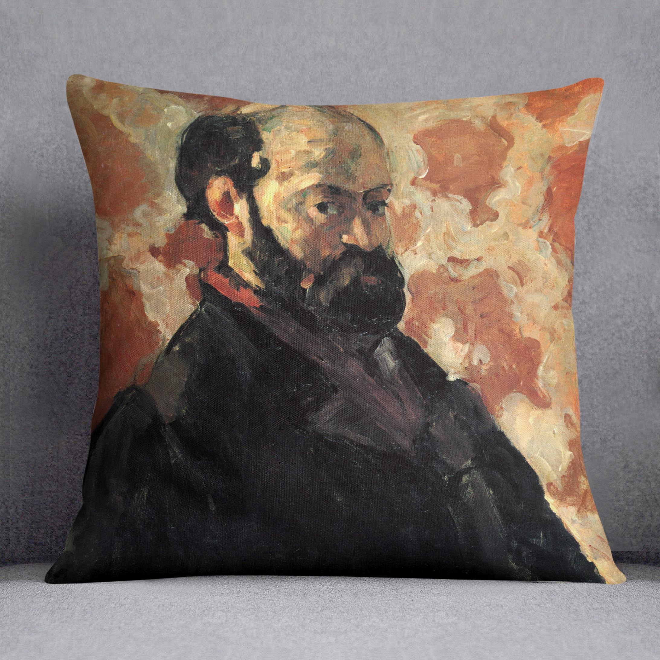 Self-portrait before Rose Background by Cezanne Cushion - Canvas Art Rocks - 1