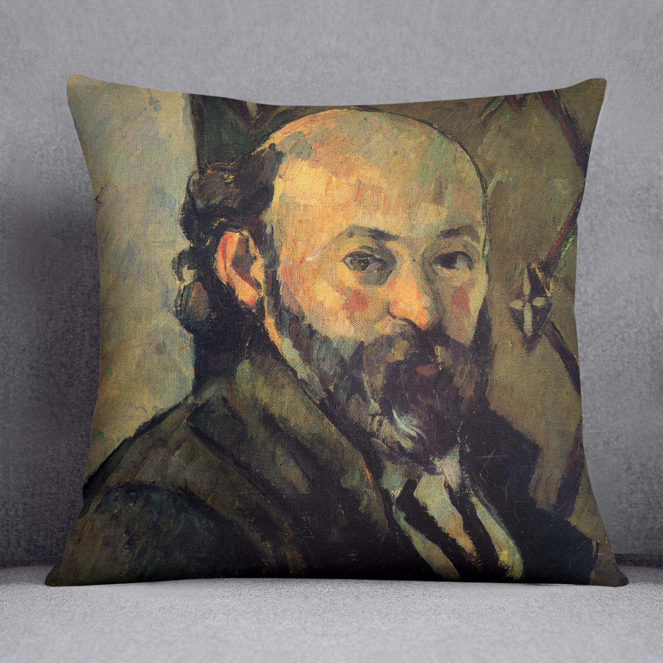 Self-portrait in front of wallpaper by Cezanne Cushion - Canvas Art Rocks - 1