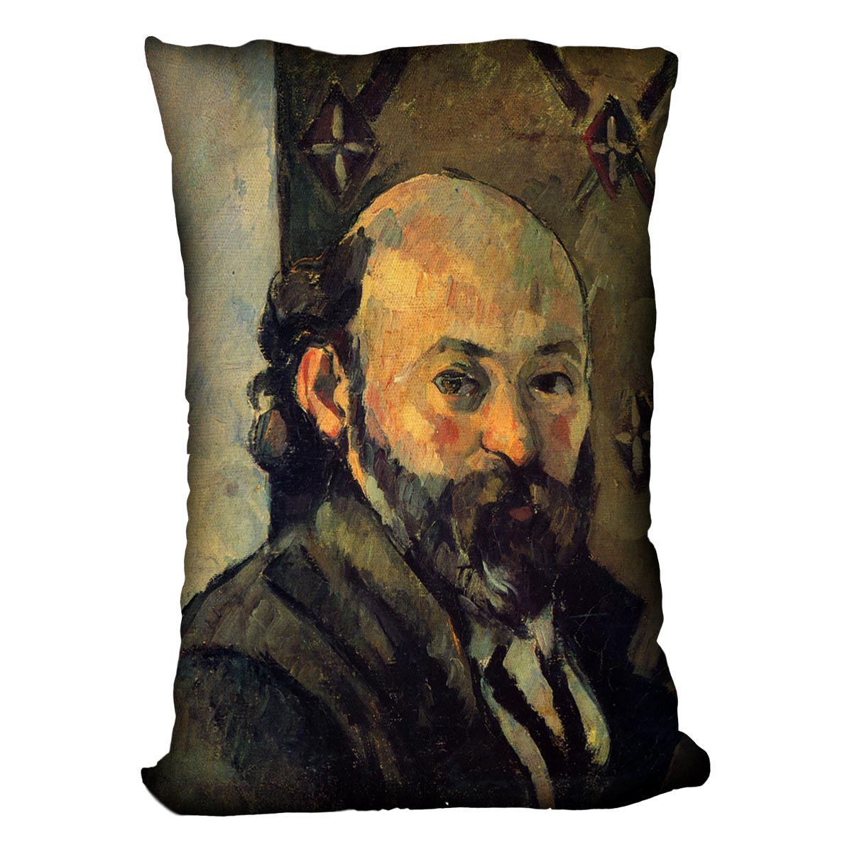 Self-portrait in front of wallpaper by Cezanne Cushion - Canvas Art Rocks - 4