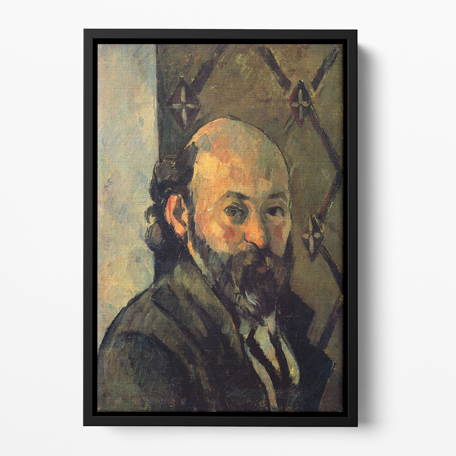 Self-portrait in front of wallpaper by Cezanne Floating Framed Canvas - Canvas Art Rocks - 2