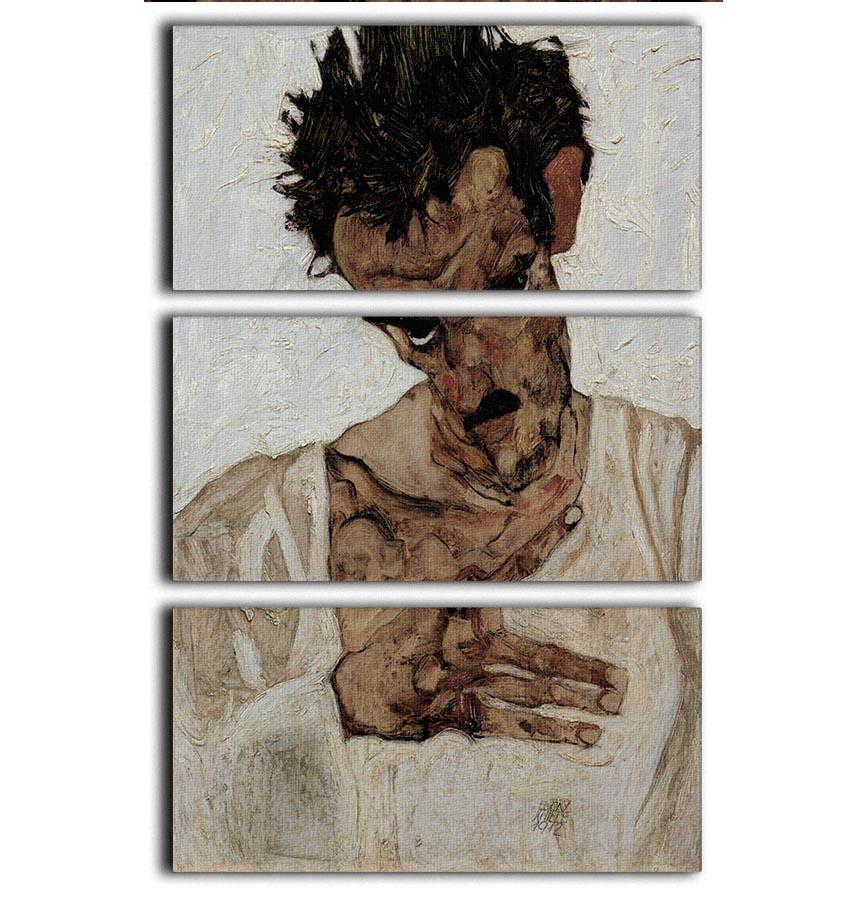 Self-portrait with lowered head by Egon Schiele 3 Split Panel Canvas Print - Canvas Art Rocks - 1