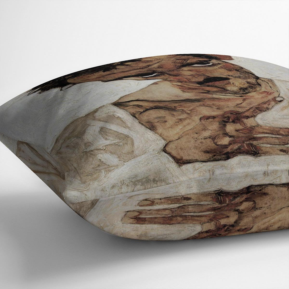 Self-portrait with lowered head by Egon Schiele Cushion