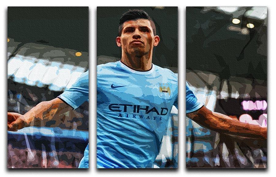 Sergio Aguero Manchester City 3 Split Panel Canvas Print - Canvas Art Rocks - 1