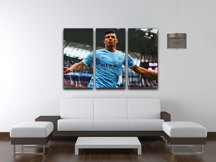 Sergio Aguero Manchester City 3 Split Panel Canvas Print - Canvas Art Rocks - 3