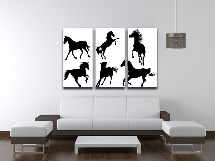 Set of horse silhouette collection 3 Split Panel Canvas Print - Canvas Art Rocks - 3