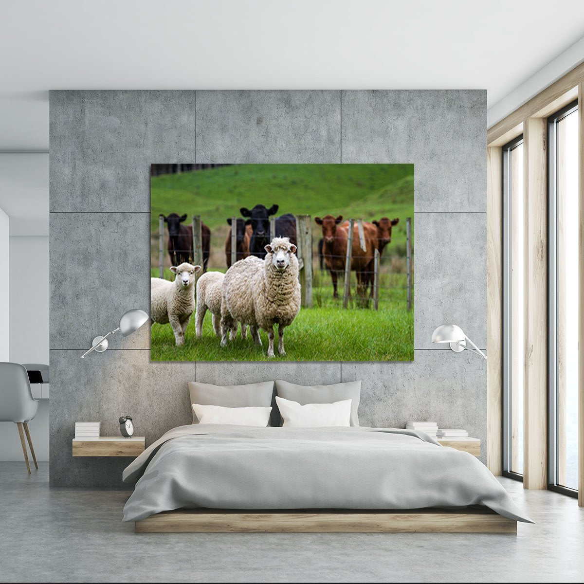 Sheep and cows Canvas Print or Poster