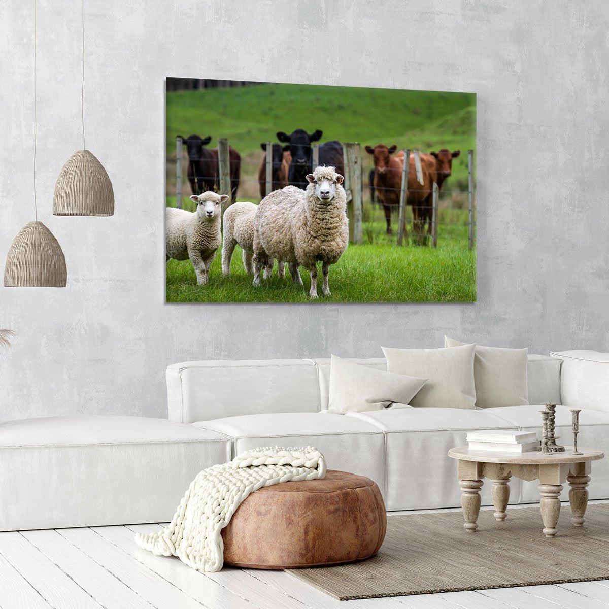 Sheep and cows Canvas Print or Poster