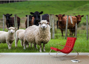 Sheep and cows Wall Mural Wallpaper - Canvas Art Rocks - 2