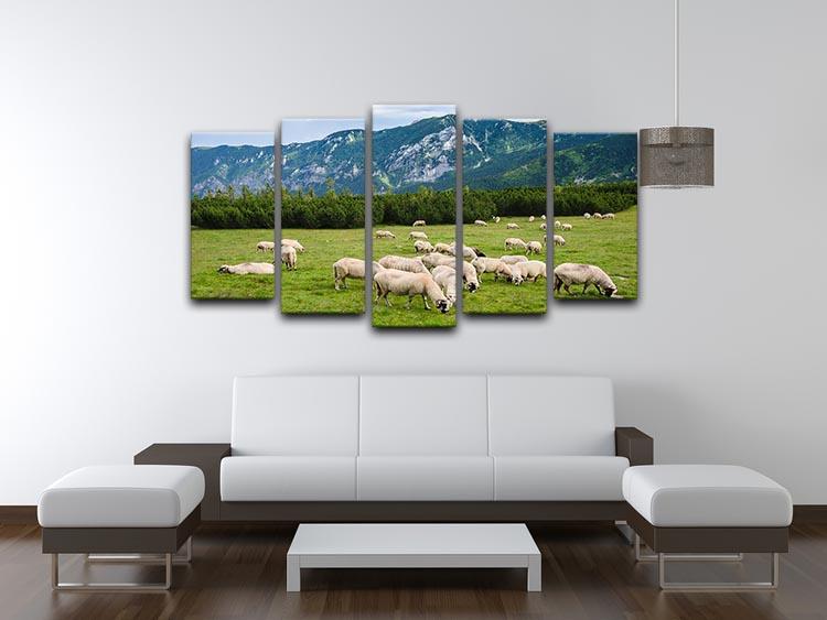 Sheep herds at alpine pastures 5 Split Panel Canvas - Canvas Art Rocks - 3