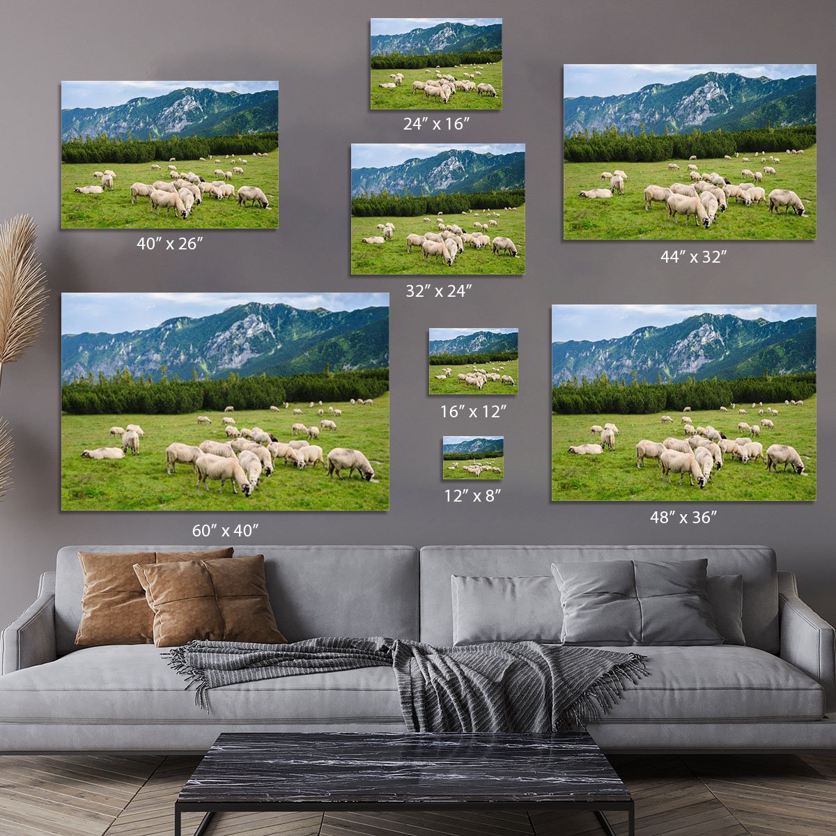 Sheep herds at alpine pastures Canvas Print or Poster