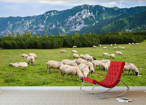 Sheep herds at alpine pastures Wall Mural Wallpaper - Canvas Art Rocks - 2