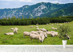 Sheep herds at alpine pastures Wall Mural Wallpaper - Canvas Art Rocks - 4