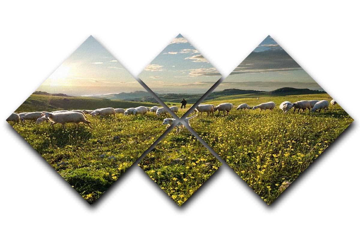 Shepherd with dog and sheep 4 Square Multi Panel Canvas - Canvas Art Rocks - 1