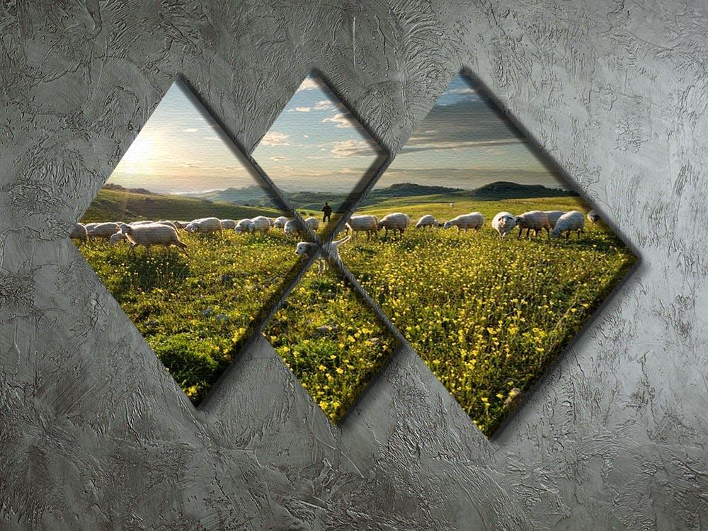 Shepherd with dog and sheep 4 Square Multi Panel Canvas - Canvas Art Rocks - 2