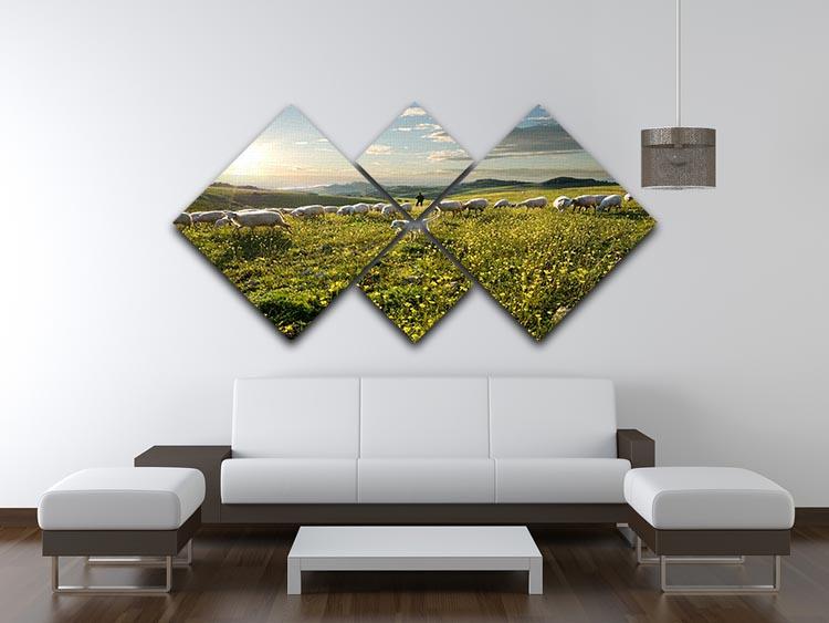 Shepherd with dog and sheep 4 Square Multi Panel Canvas - Canvas Art Rocks - 3