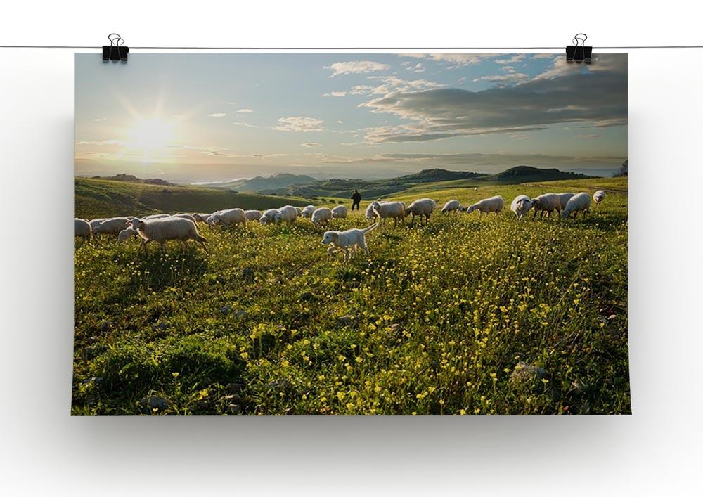 Shepherd with dog and sheep Canvas Print or Poster - Canvas Art Rocks - 2
