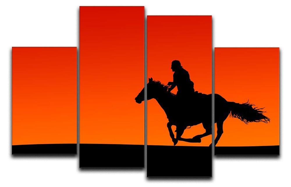 Silhouette of a horse and rider at sunset 4 Split Panel Canvas - Canvas Art Rocks - 1